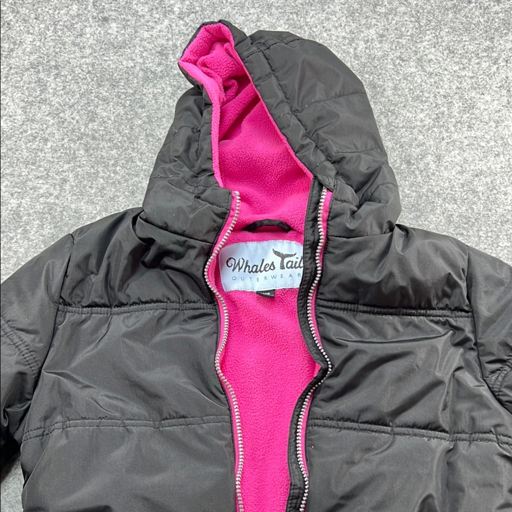 Whales Tails Black and Pink Puffer Jacket zs 14/16